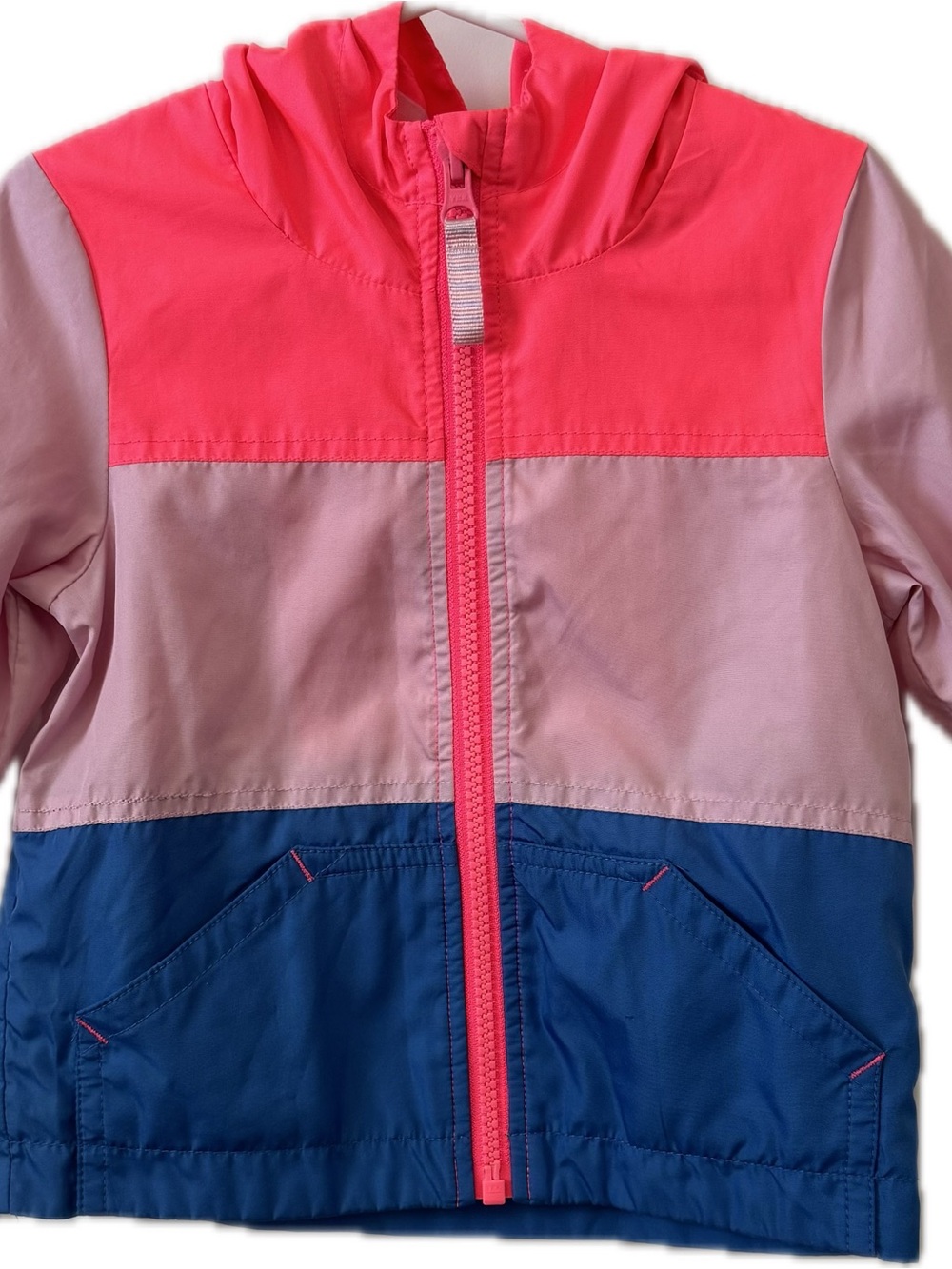 Cat & Jack Girl’s 2T Jacket Hooded Windbreaker Colorblock Pink & Blue - Picture 2 of 7